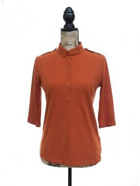 Burberry Brit Burnt Orange 3/4 Sleeve Polo Shirt Size Medium